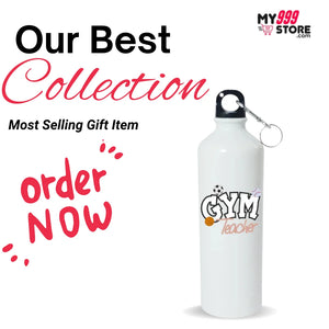 solid and bold stainless steel sipper with "gym teacher" print for your teacher