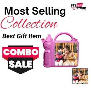 Combo Rakhi Gift Set For Little Sister : Water Bottle and Fridge Custom Photo Magnet