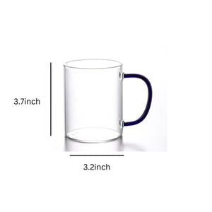 Personalized 12oz Glass Mug with Dark Blue & Black Handle (Clear) - Sublimation-Ready Customizable Coffee Cup ┃ Ideal Gift for Special Occasions ┃ Durable and Stylish Drinkware