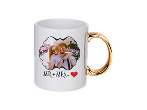 Premium 11oz Plated Glass Mug (Gold Handle) | Customizable Sublimation Mug for Personalized Gifts and Memories ┃ Elegant Design, Durable Quality, Perfect for Hot Beverages ┃ Ideal for Coffee, Tea, and More