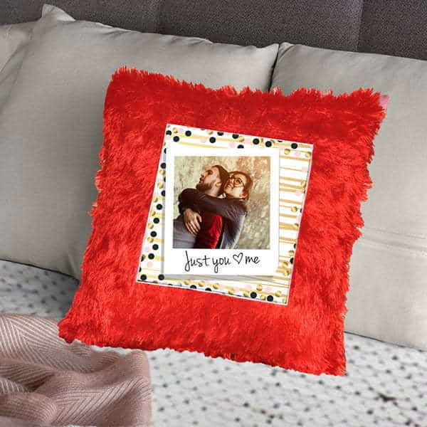 Crimson Comfort: Oversized Red Square Fur Pillow for Luxurious Lounging and Stylish Statemen