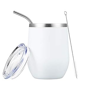 Stylish Sips on the Go:  12oz White Stainless Steel Wine Tumbler with Lid and Straw - Double Wall Vacuum Insulated Travel Cup for Hot and Cold Drinks (White, 1 Pack, 350ml)