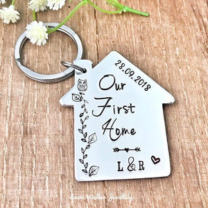 HomeSweetHome: Personalized Home-Shaped Keychain Keepsake Pack of 2