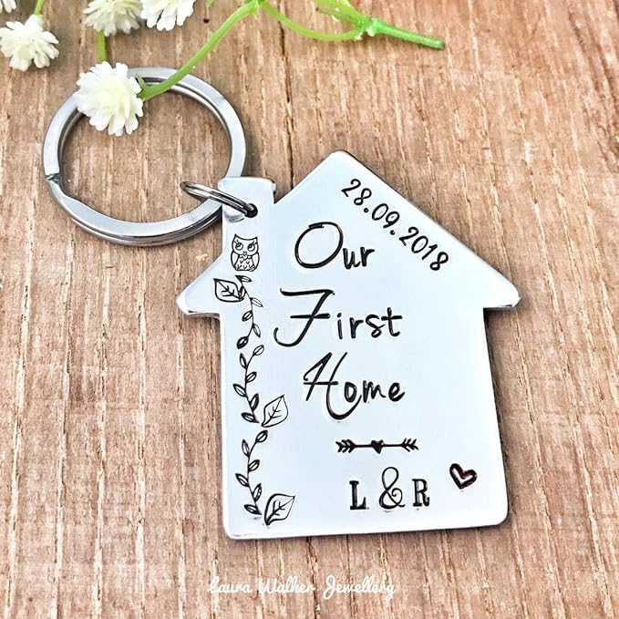 HomeSweetHome: Personalized Home-Shaped Keychain Keepsake Pack of 2