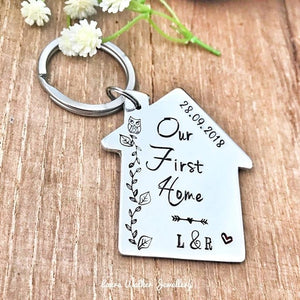 HomeSweetHome: Personalized Home-Shaped Keychain Keepsake Pack of 2