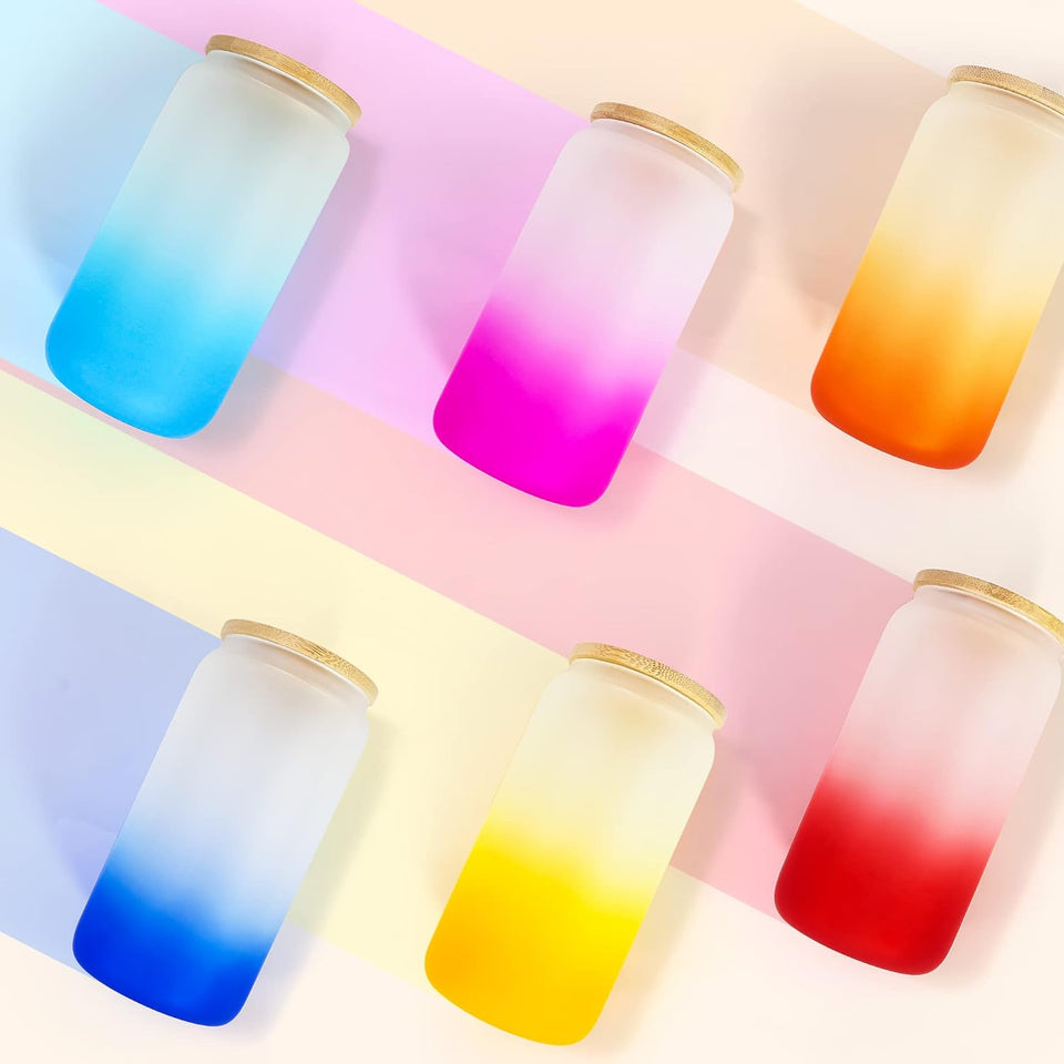 Spectrum Sip: 13oz Gradient Glass Mug – Elevate your drink experience with vibrant hues seamlessly blending on this stylish and sleek glassware masterpiece.
